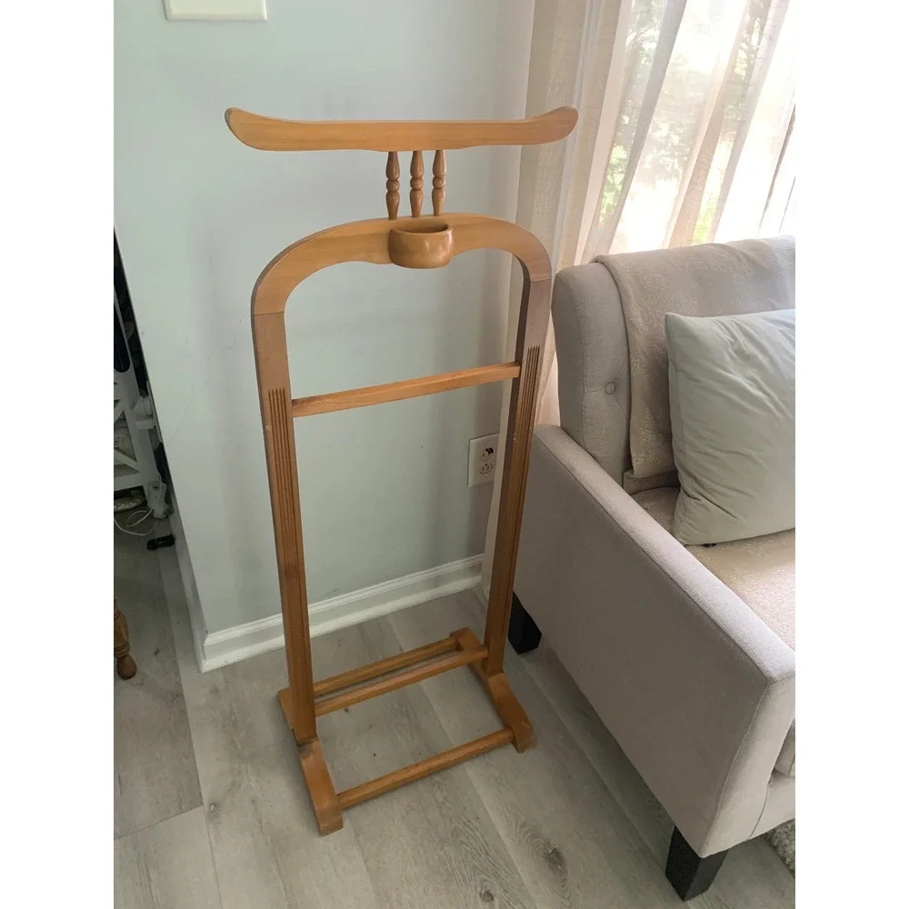 Vintage Wooden Suit Valet Stand Trouser Rack Accessory Tray Mid‎ Century Style